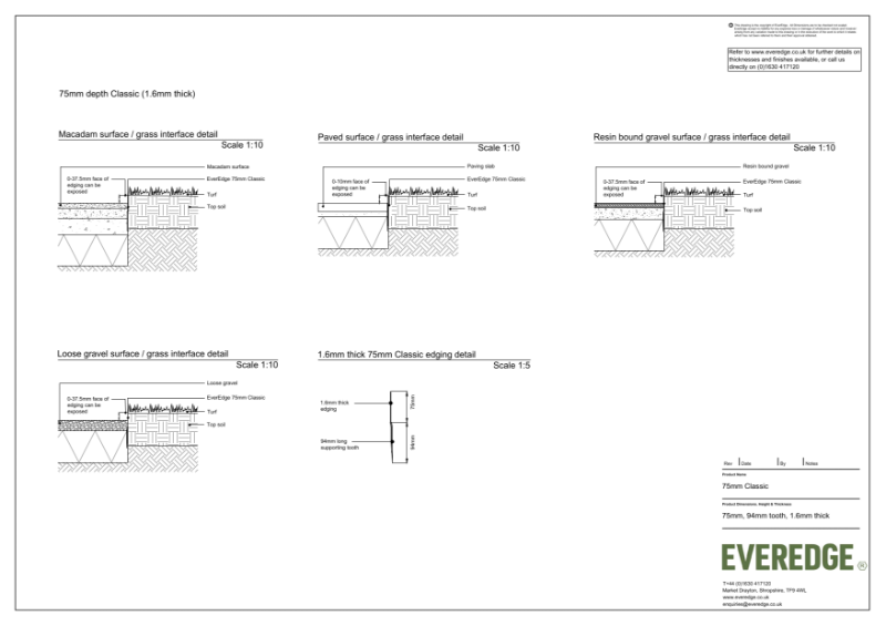 EverEdge Classic 75mm Edging CAD drawing