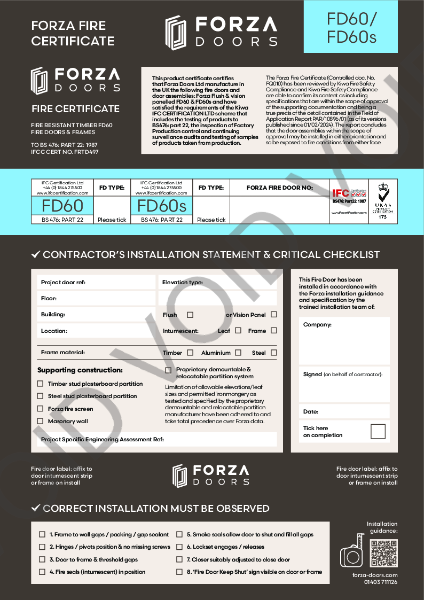The Forza FD60 Fire Certificate