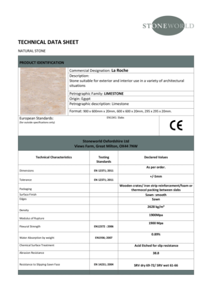 La Roche Acid-Etched Limestone - Technical Data Sheet