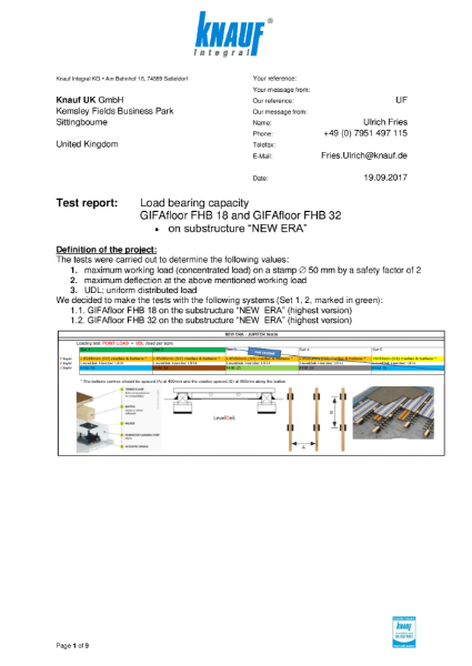 Knauf Gifa Board load test results