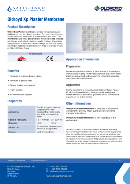 oldroyd-xp-plaster-membrane-datasheet
