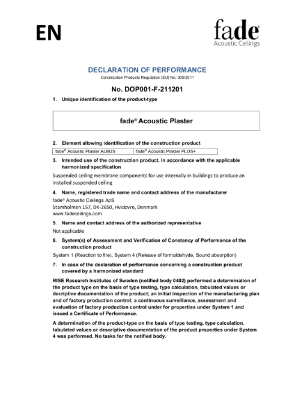Declaration of Performance -  fade®-DoP-EN ALBUS & Plus+
