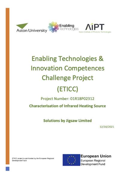Aston University. Characterisation of Infrared Heating Source