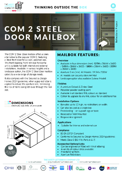COM 2 - Steel Door Mailbox Datasheet