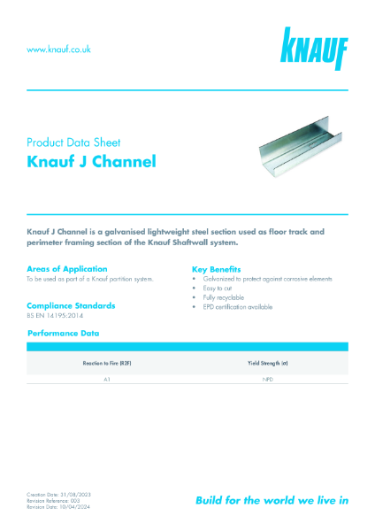 Knauf J Channel Data Sheet