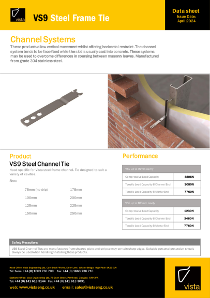 VS9 Steel Frame Tie Data Sheet