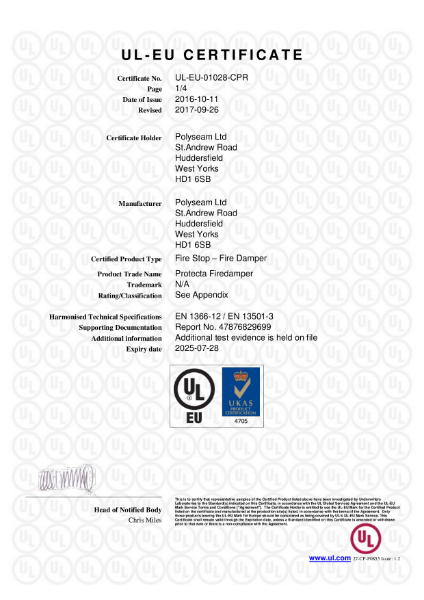 Protecta FR Damper - UL-EU Certificate