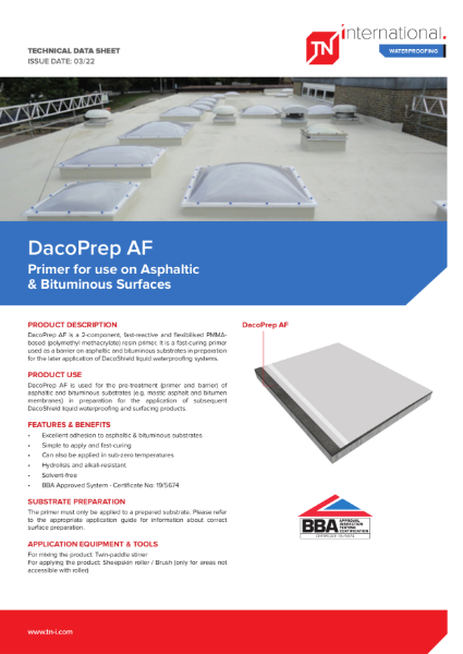 TNi DacoPrep AF - Primer for use on Asphaltic & Bituminous Surfaces - Datasheet
