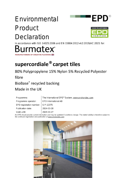 EPD certificate for supercordiale® carpet tiles