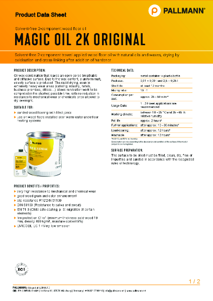 PALLMANN Magic Oil 2K Original - Product Data Sheet