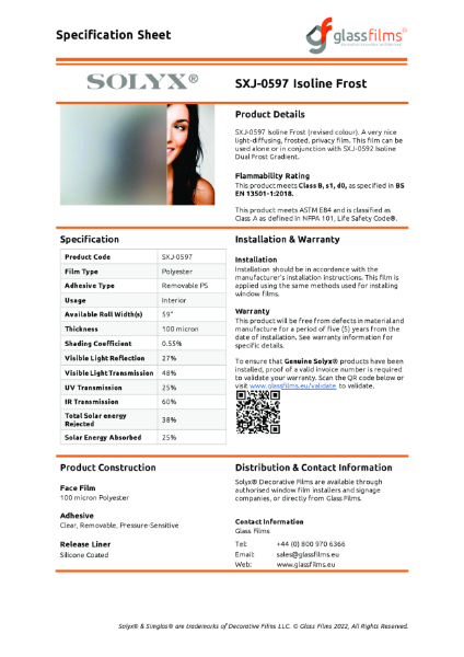 SXJ-0597 Isoline Frost Specification Sheet