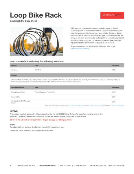 Loop Cycle Stand - Sustainability Data