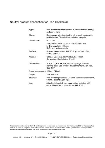 Neutral product description for Plan Horizontal