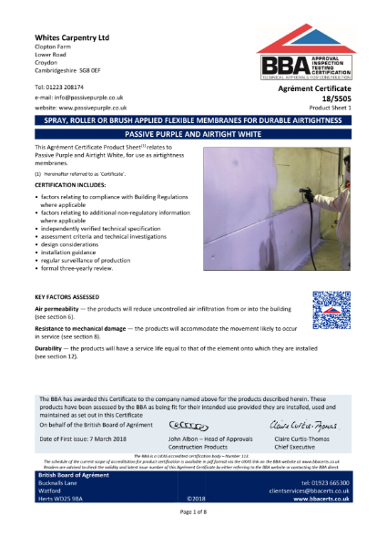 Passive Purple Spray BBA Certificate
