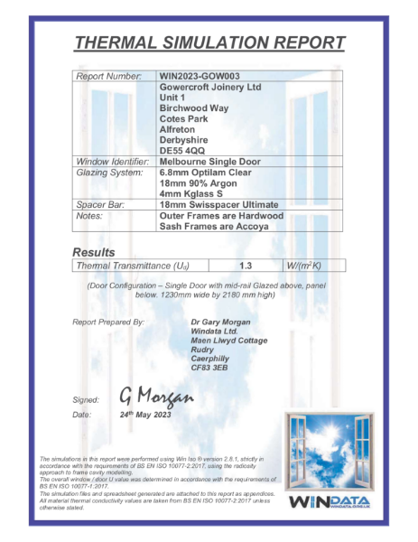 Thermal Simulation Report for Gowercroft Single Timber Door