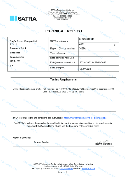 SATRA Test Report - FST.079.081.6000.3U CEN{2}TS 16415 