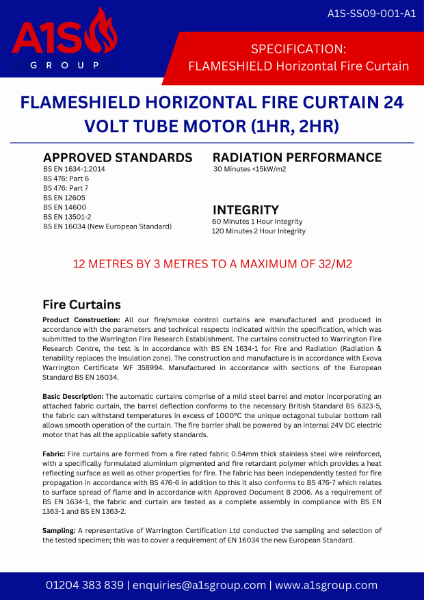 A1S Group Specification Sheet: Flameshield Horizontal