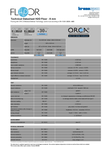 H2O Tile Technical Datasheet
