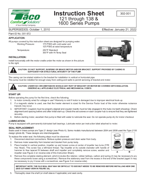 In-line pump instruction sheet