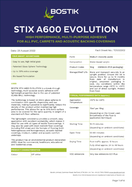 Bostik Stix A600 Evolution - Technical Data Sheet