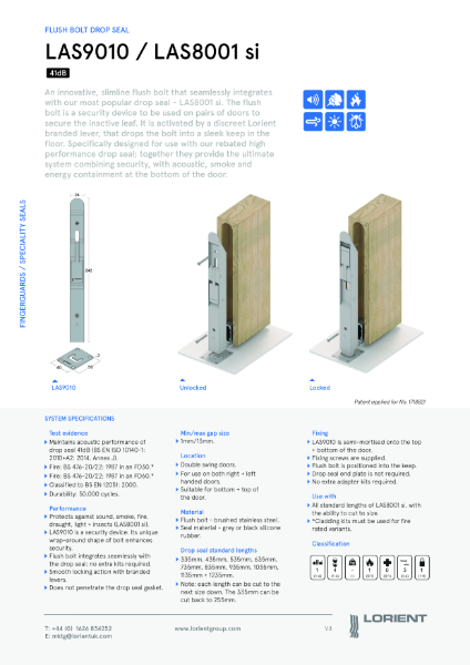 LAS9010 Flush bolt + drop seal datasheet
