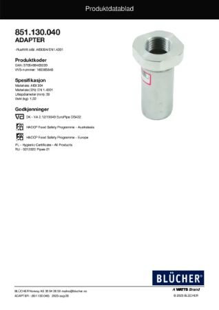 Adapter Produktdatablad