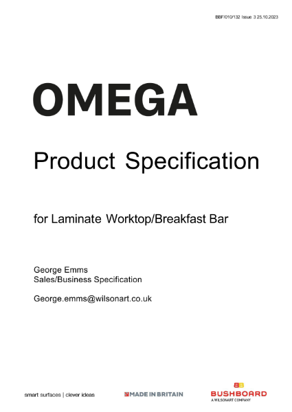Omega Worktop/Breakfast Bar Technical Data