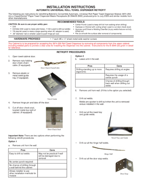 Instructions for Installation 3974-250