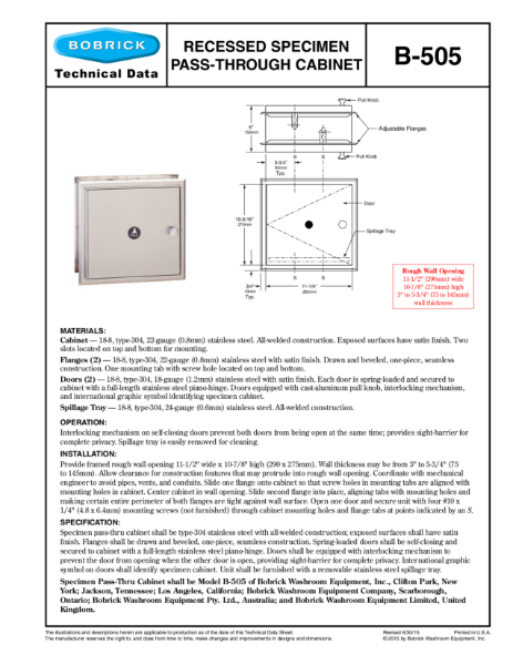 Recessed Specimen Pass‑Through Cabinet - B-505