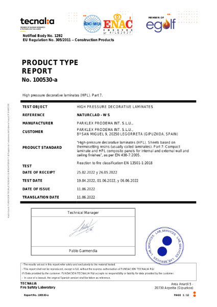 Fire Classification NATURCLAD-WS