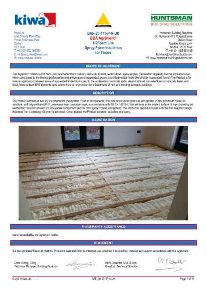 H2Foam Lite Floor - KIWA Certificate