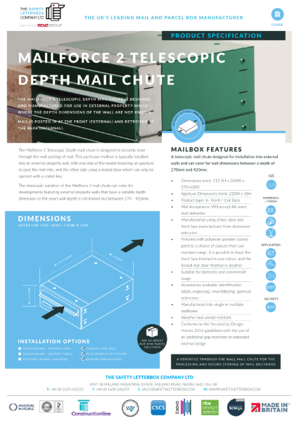 Mailforce 2 Telescopic Mailbox Datasheet