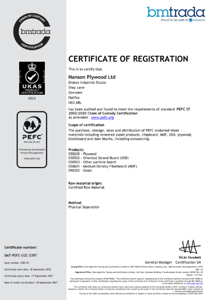 PEFC Chain of Custody Certificate