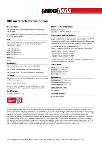 Technical Data Sheet (TDS) - IKO metatech Porous Primer