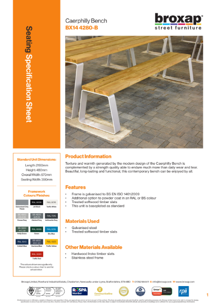 Caerphilly Bench Specification Sheet