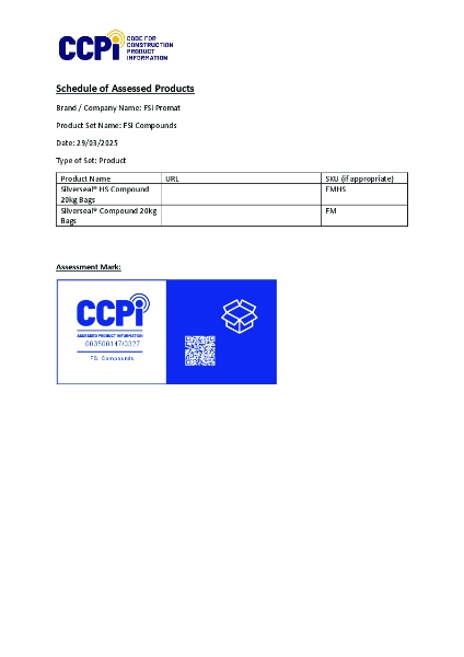FSi Compounds Schedule of Assessed Products CCPI