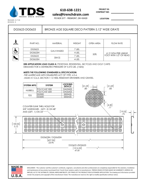 Bronze Age Square Deco Pattern 5.12" Wide Grate