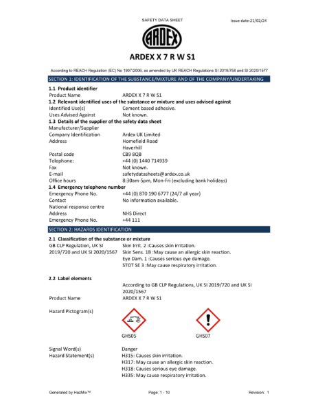 X 7 R S1 White - Safety Data Sheet