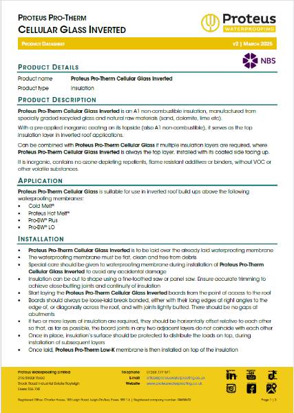 Product Data Sheet - Proteus Pro-Therm Cellular Glass (Inverted)