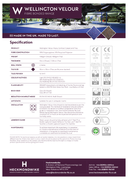 Heckmondwike - Wellington Velour - Specification Sheet