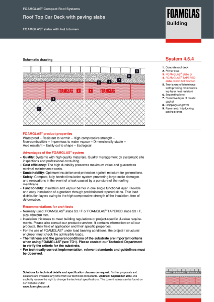 4.5.4 Roof for Vehicles - Flat or Tapered Foamglas Insulation (Hot Adhesive) with Paving or Blocks