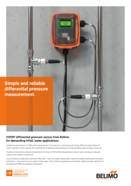 22PDP differential pressure sensor from Belimo
for demanding HVAC water applications.