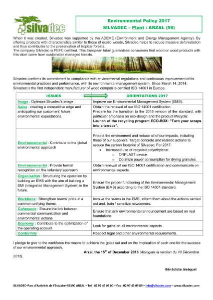 Silvadec Environmental Policy