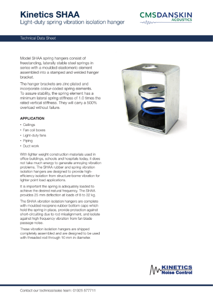 Kinetics SHAA Light-duty spring vibration isolation hanger - Technical Data Sheet