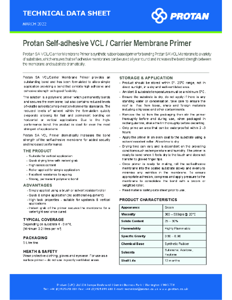 Protan (UK) Ltd Self-Adhesive VCL.Carrier Primer Technical Data Sheet_Mar 22