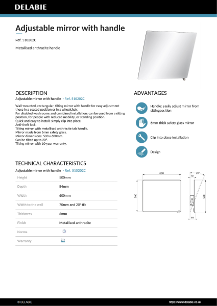Be-Line® Tilting Mirror - Metallised Anthracite Product Data Sheet