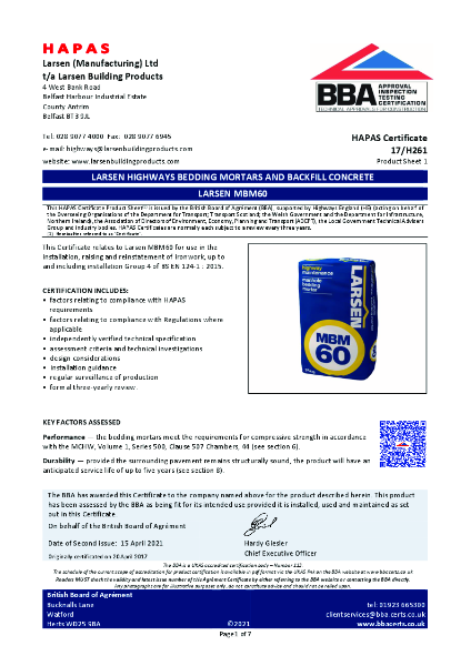 BBA HAPAS Certification