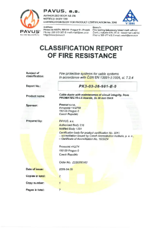 Fire classification report PK3-03-26-901-E-0