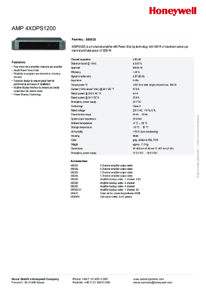 Product Sheet - Amplifier AMP 4XDPS1200 - 585033