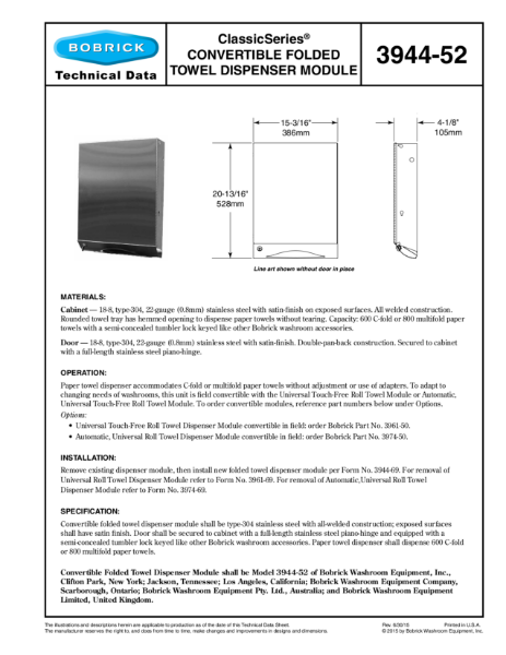 ClassicSeries® Convertible Folded Towel Dispenser Module - 3944-52